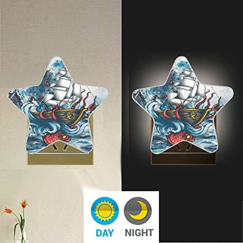 Náutico Octopus Sail Ship Night Night Light Plug in Led Night Lamp Dusk to Dawn Sensor Nightlight for Kids Bedroom Bathing Kitchen