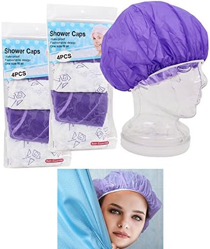 8 x Capas de chuveiro roxas femininas Capéu de banheira A faixa elástica à prova d'água protege o cabelo
