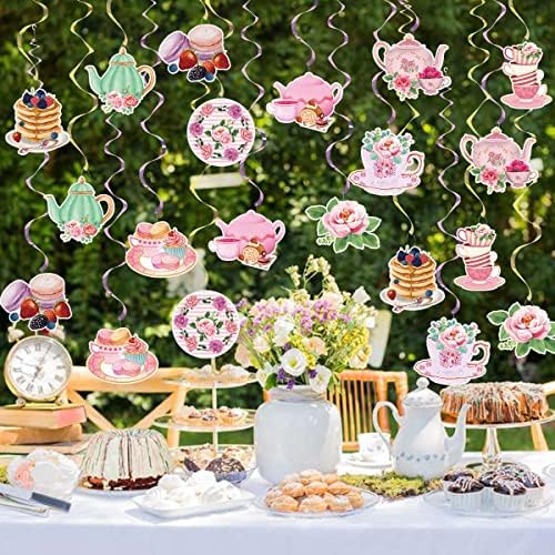 40 PCs Decoração de Tea Party Floral Vintage Decoração de festa de chá pendurada FOIL FOIL PRINCESS Supplias de chá Decorações de tempo