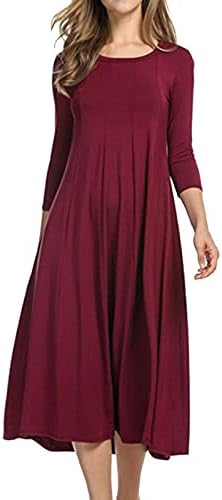 Kulywon Moda feminina Casual Vestido sólido pescoço redondo de manga longa Vestido de balanço intermediário vestidos midi formais