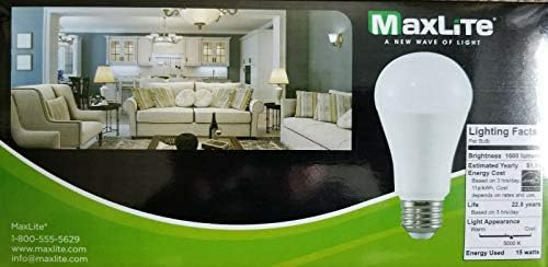 Maxlite LED Dimmable 4 Pack A19 Bulb 100W Daylight 5000k, branco