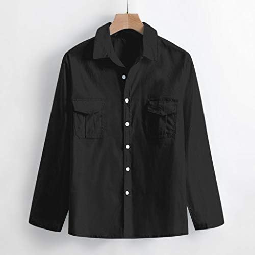 XXBR 2021 Camisas casuais masculinas, Button-Do outono do verão Botão de linho de algodão solto Tops de camisetas com bolsos