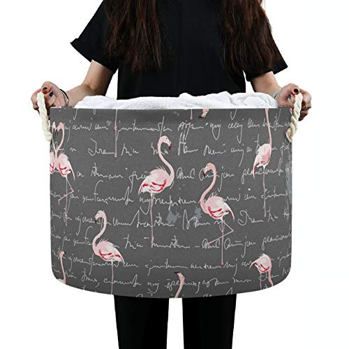Grande cesta de armazenamento redondo - Lixeira de armazenamento de cesto de armazenamento redondo de flamingo para