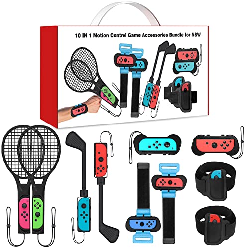 Switch Sports Accessories Bundle- 10 em 1 pacote de família Nintendo Switch Acessory Kit 2022 Mario Joy Joy Golf Clubs