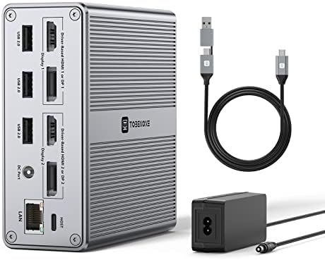 DisplayLink Delking Station Monitor 4K@60Hz para M1/M2 MacBook, Windows, Tobenone Universal USB C Station Station com 2 HDMI