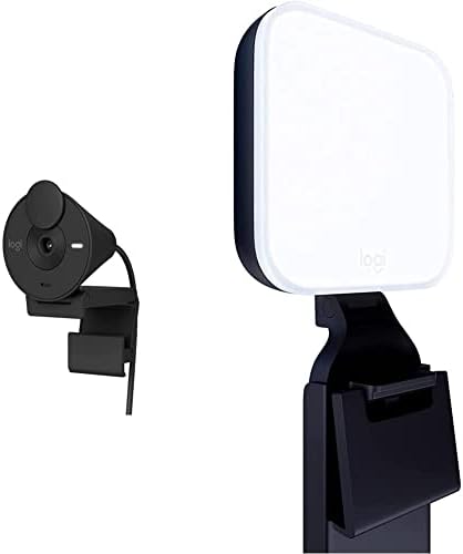 Logitech Brio 301 Full HD Webcam com obturador de privacidade, redução de ruído Microfone-Off White + Litra Glow Premium
