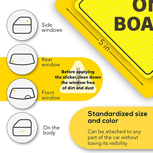 Bebê a bordo do adesivo - essencial para carros - 2 pacote, 5 por 5 - amarelo brilhante e transparente ao reverter