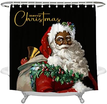 WENCAL Black Papai Noel Claus Curta de Chão de Natal Merry Natal Decoração do banheiro de férias com ganchos 72 x 72 polegadas