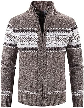 Casaco de jaqueta de malha para homens blocos casuais estampo colarinho quente Cardigan suéteres de zíper de malha de