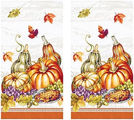 Criações de festas Fall Pumpkin Harvest Hóspedes toalhas - 32 CT, Design de Cornucopia abundante | Guardana