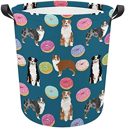 Pastores cães e donuts oxford pano cesto de lavanderia com alças cestas de armazenamento para organizador de brinquedos cesto de berçário banheiro