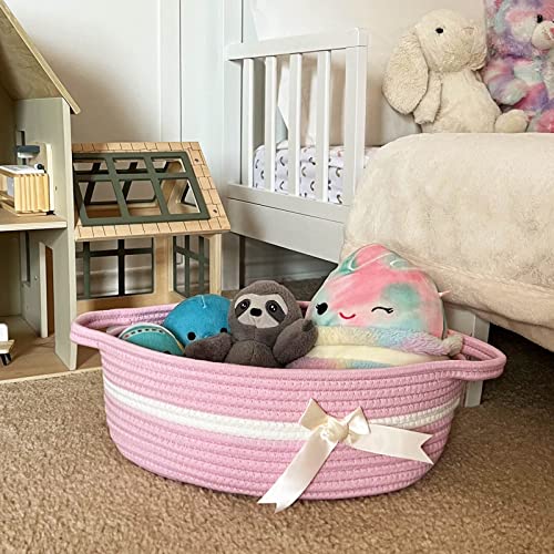Cesta de presentes de garotinha rosa chicvita, cesta de corda pequena, cesta de prateleira de retângulo para banheiro,