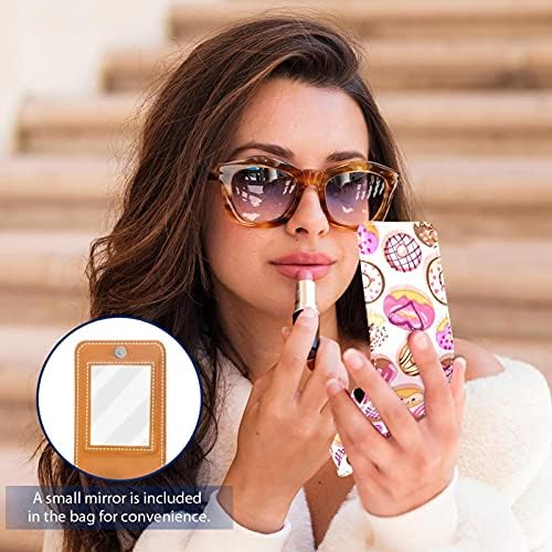 Donuts Lip Gloss Holder Lipstick Case de maquiagem portátil Bolsa de viagem Caixa de batom de batom com espelho Mini Lipstick Storage