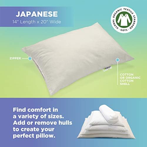 PRODUTOS DE feijão WheatDreamz Pillow japonês - Feito nos EUA - Casca de algodão orgânica com zíper preenchido com milheto