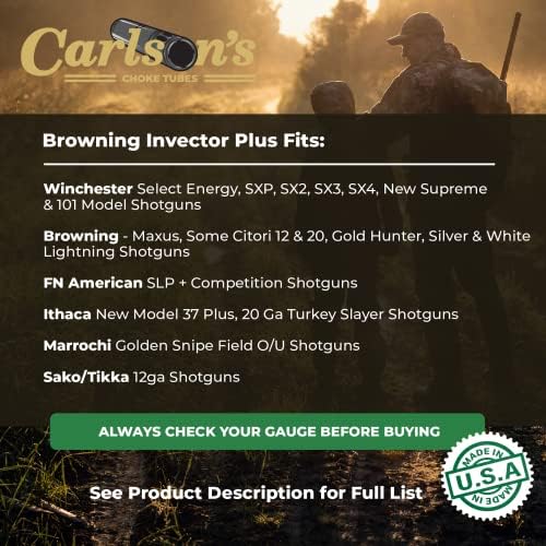Tubos de estrangulamento de Carlson 12 Bedancos para Browning Invector Plus | Aço inoxidável | Argilas esportivas Tubo de estrangulamento | Fabricado nos EUA