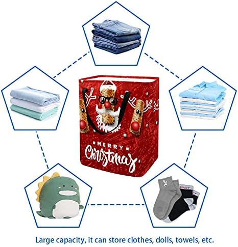 Red Christmas Elk Laundry Basket Bin Bin com alças para cesto, quarto de crianças, armazenamento de brinquedos