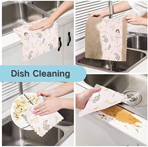 Cataku Ballerina Unicorn Kitchen Dish panos para lavar louça de pano de limpeza reutilizável Toalhas de pano de microfibra panos