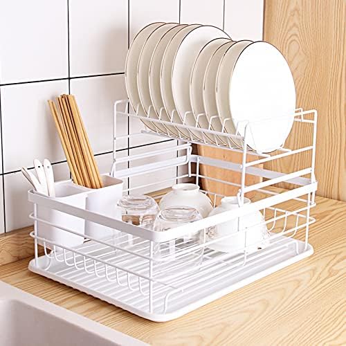 PLPLAAOO Rack de secagem de pratos, prato de prato, prateleiras de prato para balcão de cozinha, prateleira de mesa de mesa de mesa