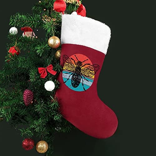 Design gráfico Bee Over Grunge Red Christmas Holiday meias decorações de casa para lareira de árvore de Natal Meias