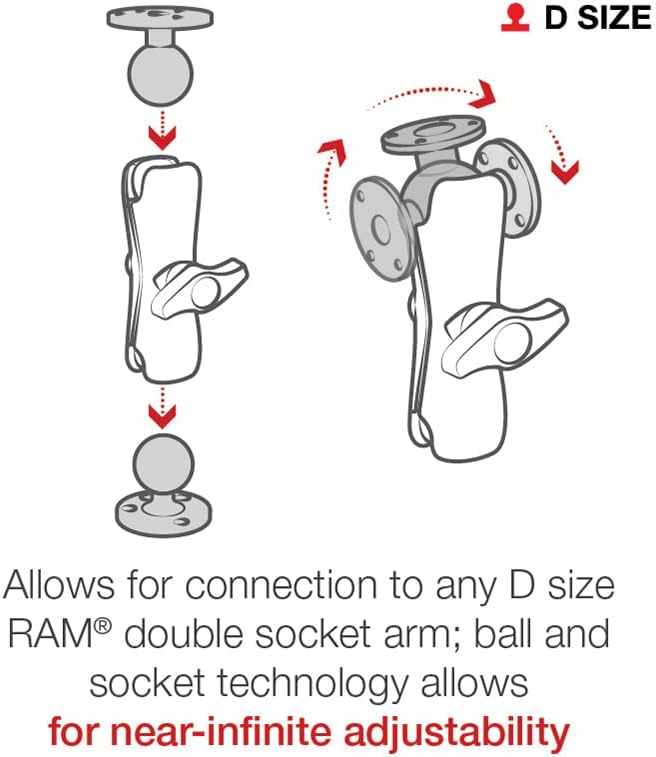 RAM monta uma placa redonda grande com bola de bola Ram-D-202U com bola de tamanho D 2,25