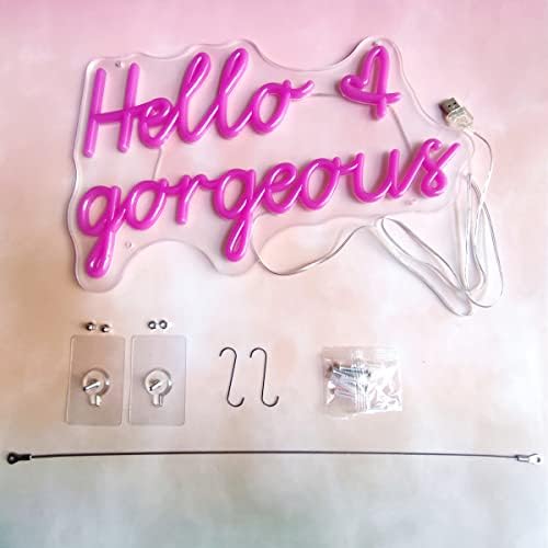 Hello Gorgeous Led Neon Sign 15 * 9,5 polegadas, sinais de néon rosa para decoração de parede, decoração rosa para quarto de garotas,