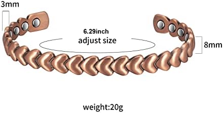 Pulseiras de cobre Enermagix para mulheres, 6,29 polegadas de pulseiras magnéticas em forma de coração de cobre sólidas 3500 ímã