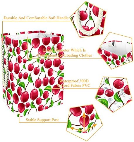 Cherry vermelho de cereja vermelha grande banda de armazenamento cesto de roupa dobrável para cesto de berçário e quarto de