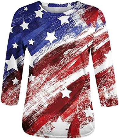4 de julho de 4 de julho de bandeira americana t-shirt tie tye thing camisetas tripulantes 3/4 mangas blusas 2023 camiseta