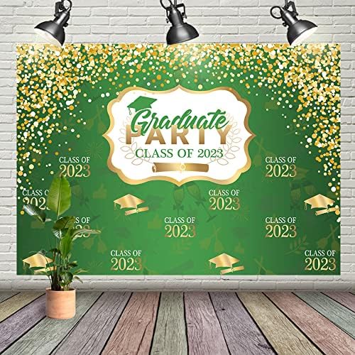7x5ft Green Graduate Party Beddrop Class de 2023 Parabéns Parabéns Antecedentes Dots de ouro
