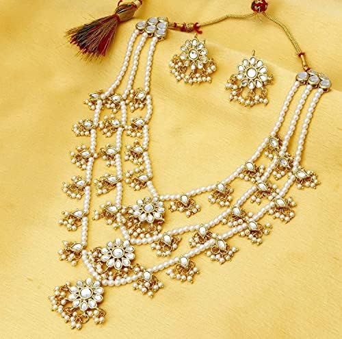 AHELI ETHICENED FAUX PEARL KUNDAN Brincho de colar de rani rani har jóias de festa de Bollywood para mulheres para mulheres