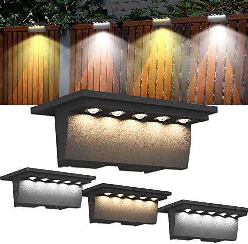 T-su-Sun Solar Fence Lights Outdoor a água à prova d'água, 4 pacote de 4 pacote frio/quente LED LED LUDAS SOLARES LUZES DE PALAVERAÇÃO