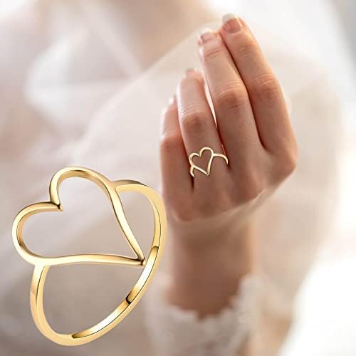 Anel de anel em forma de coração de aço de titânio anel liso não perde cor anel de aço inoxidável em forma de aço inoxidável anéis