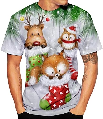 Camisetas de manga curta de Natal de Wocachi para homens, engraçado Xmas Papai Noel Print O Pescoço Camiseta de Designer de Tops de