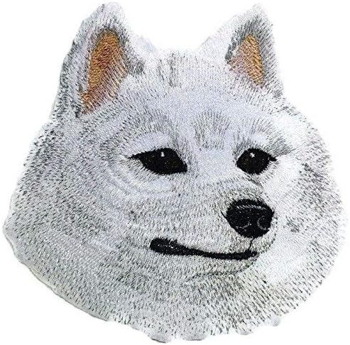 Incrível American American Eskimo Dog Face Bordery Ironon/Sew Patch [5,8 x 6.4] [Feito nos EUA]