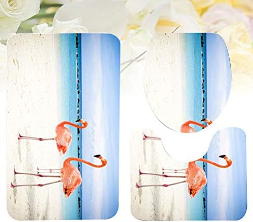 DOITOOOL BAIO MAT 3PCS Conjunto de almofadas do banheiro Flamingo impressão de flamingo não deslizamento Tapete de