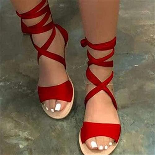 Sandálias masbird para mulheres com renda de verão elegante, vestido de amarração, confortável e confortável em sandálias Roman