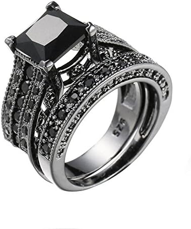 Jóias adolescentes da moda 2-em 1 noivado feminino diamante anel de prata de prata vintage Black Set Rings