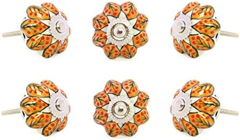 Olhos da Índia - Conjunto de 6 armários de armário de cerâmica laranja maçaneta de porta puxa