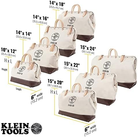 Klein Tools 5102-12 Saco de ferramentas de lona natural pesada, bolsa de ferramentas, bolsa multiuso com alças de abertura