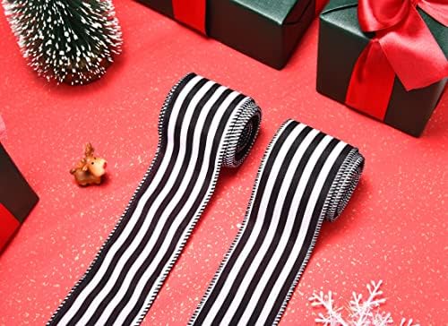 Fita de Natal para árvore, fita de fita listrada em preto e branco Fita de tecido vertical para embrulhar presente de casa Decoração