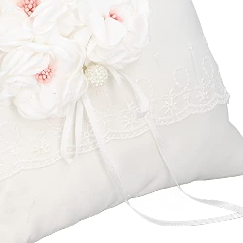 Almofadas portadoras de anel, travesseiro de casamento de laca branca, travesseiros de portador de anel Lace Lace Flor Artificial