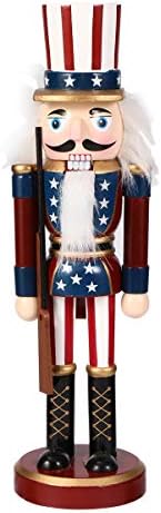 Sewacc Wooden American Nutcracker American Independence Day Dutcracker King Soldier Statue With USA Flag 4 de julho