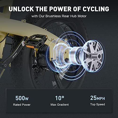 Viribus Electric Bike 20 polegadas, dobrável pneu de gordura de bicicleta E com rack traseiro e suspensão completa,