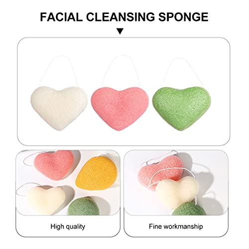 Doitool 3pcs Natural Konjac esponjas faciais formam -se no coração Puff Style esfoliando almofadas para limpeza e esfoliação