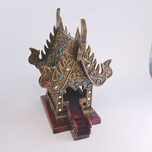 Darasae0 Spirit House Buddhatemple teca de madeira dourada de mosaico de vidro tailandês decoração de casa colecionável artesanal.