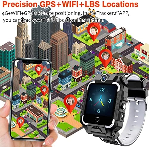 4G Smart Watch for Kids, assistir telefone com rastreador GPS, assistir câmera com o pedômetro de bate-papo por vídeo de 3 vias, SoS,