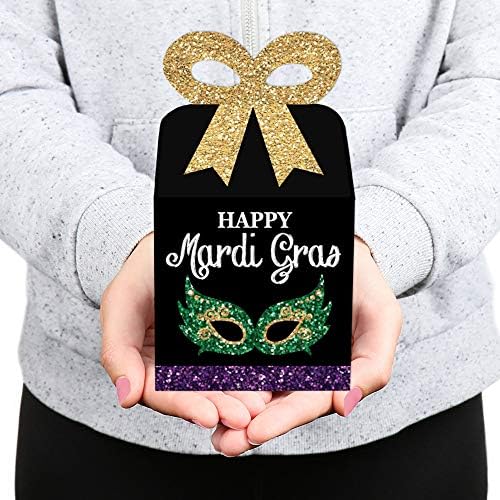 Big Dot of Happiness Mardi Gras - Square Favor Gift Caixas - Masquerade Party Box Boxes - Conjunto de 12