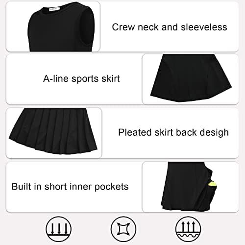 Lionjie Girls Salia de plissada atlética sem mangas Conjunto com shorts embutidos-Tennis Golf Dress Solid Sport Fort de 3 a 12