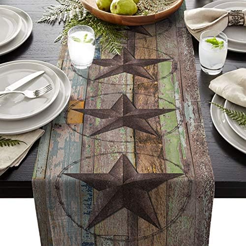 Charmhome Dining Table Runner Western Texas Star em rústico de mesa de madeira marrom de madeira marrom para festas, eventos, decoração - 14 x 72 polegadas