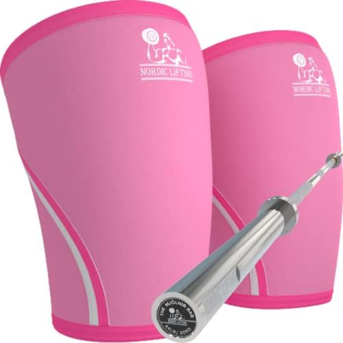 Mangas de joelho XLARGE - pacote rosa com barra olímpica de levantamento de power - mjolnir